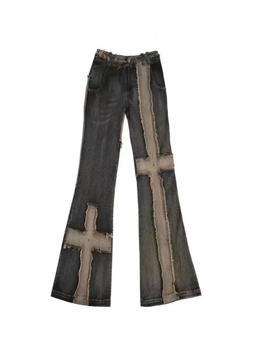 Sonicelife New Gothic High Waist Straight Stitching Women Jeans American Fashion Brand Y2k Slim Micro Flare Pants