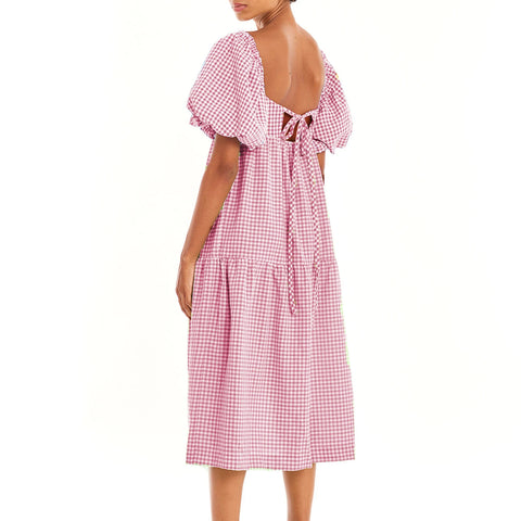 Sonicelife hoco dresses Women 2000s Aesthetic Plaid Short Puff Sleeve Midi Dress Summer Square Neck Dress Ruffle Flowy Beach Party Dress 2024