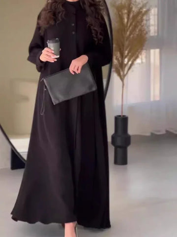 Sonicelife Women Dress Long Dresses A Line Solid Round Neck Full Lantern Sleeve Elegant Splice Regular Slim Fit Casual Vestidos Autumn 2024