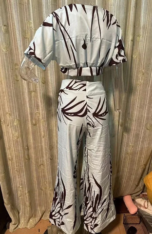 Sonicelife Pant Sets Tracksuit Pullover Print Tops Two Pieces Wide Leg Pants Loose Fit Ankle Length Pockets Matching Sets Casual 2024