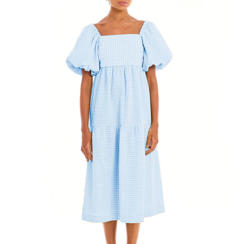 Sonicelife hoco dresses Women 2000s Aesthetic Plaid Short Puff Sleeve Midi Dress Summer Square Neck Dress Ruffle Flowy Beach Party Dress 2024