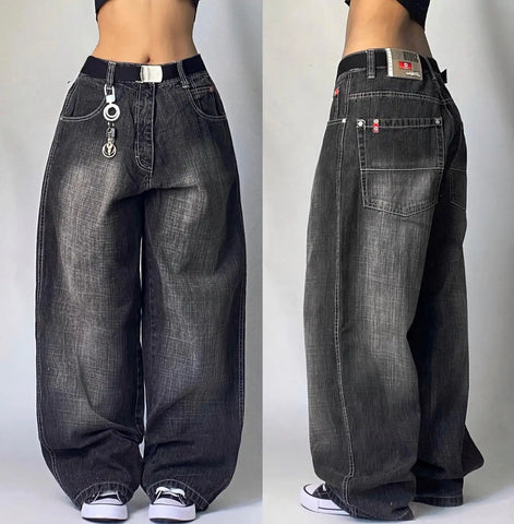 Sonicelife Street Vintage New Fashion Washed Grey Baggy Jeans Women Y2K Harajuku Hip Hop Popular Casual Joker High Waist Wide Leg Pants