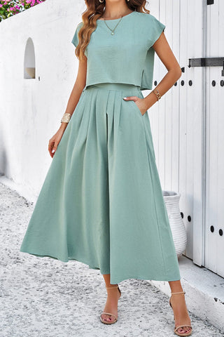 Sonicelife Slit Crop Top Ruched Midi Skirt Suits