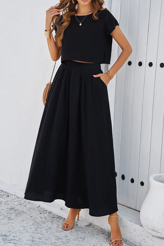 Sonicelife Slit Crop Top Ruched Midi Skirt Suits