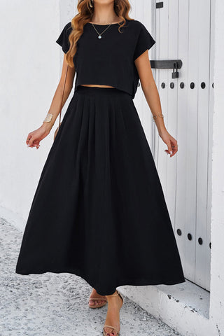 Sonicelife Slit Crop Top Ruched Midi Skirt Suits