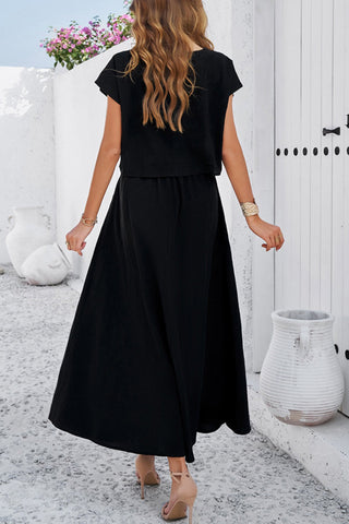 Sonicelife Slit Crop Top Ruched Midi Skirt Suits