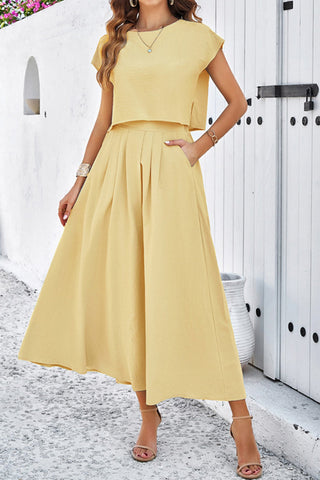 Sonicelife Slit Crop Top Ruched Midi Skirt Suits