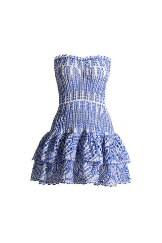 Sonicelife Smocked Eyelet Strapless Tiered Mini Dress