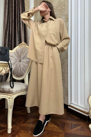 Sonicelife-Solid Blouse Skirt Suits