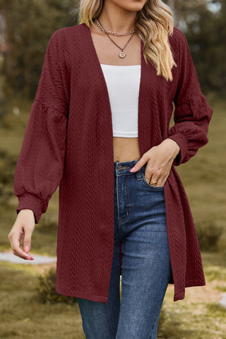 Sonicelife Solid Cable Knit Long Cardigan