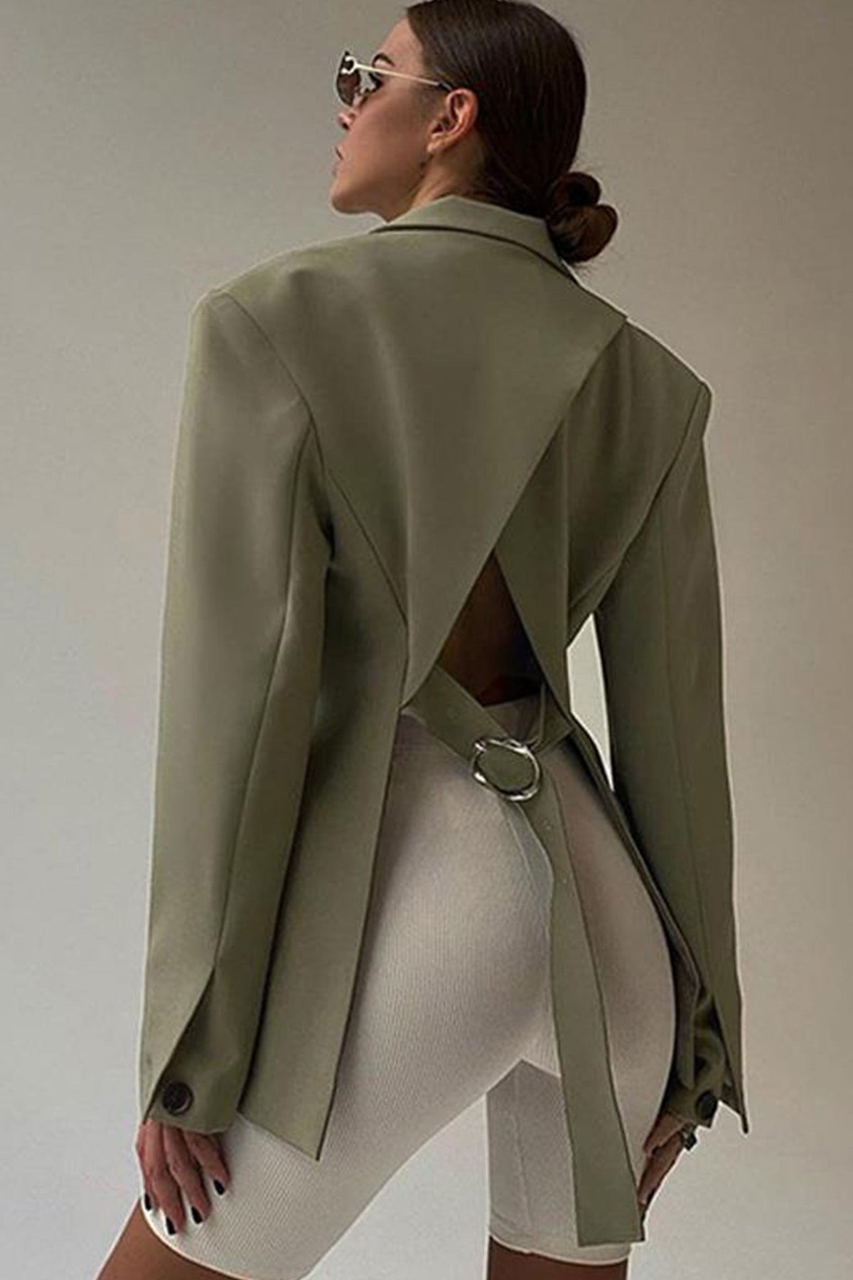 Sonicelife-Solid Color Backless Slit Blazer