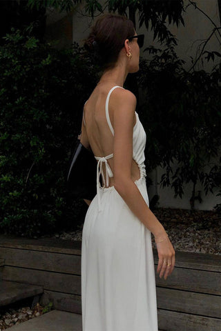 Sonicelife Cut-out Backless Strappy White Dress