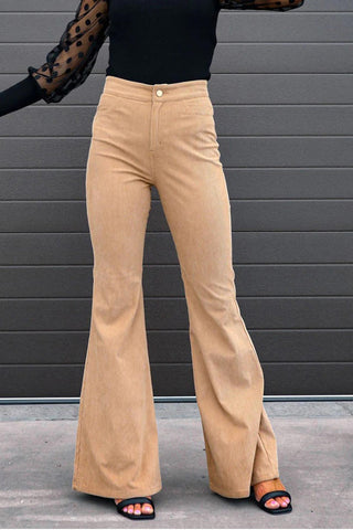 Sonicelife-Solid Color High Waist Flare Pants