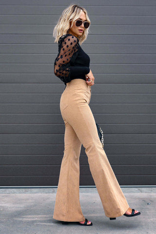 Sonicelife-Solid Color High Waist Flare Pants