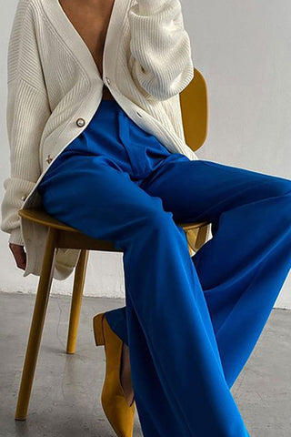 Sonicelife-Solid Color High Waist Loose Suit Pants