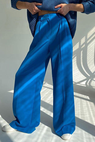 Sonicelife-Solid Color High Waist Loose Suit Pants