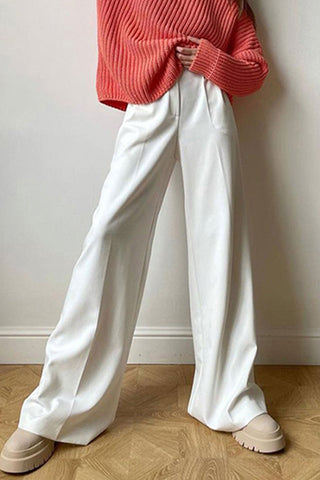 Sonicelife-Solid Color High Waist Loose Suit Pants