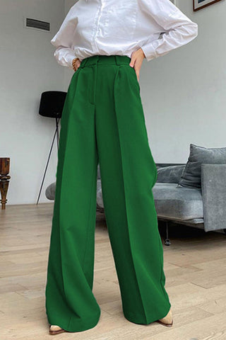 Sonicelife-Solid Color High Waist Loose Suit Pants