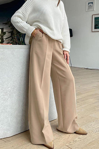 Sonicelife-Solid Color High Waist Loose Suit Pants