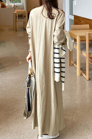 Sonicelife Solid Color Lapel V Neck Long Sleeve Dress