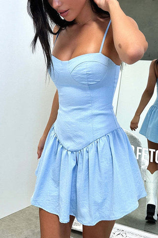 Sonicelife hoco dresses-Solid Corset Ruched Cami Dress