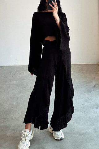 Sonicelife Solid Crop Top Slit Pants Suits