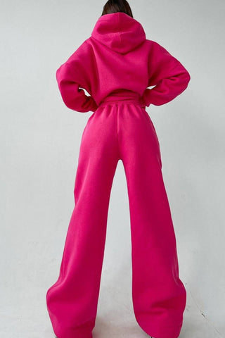 Sonicelife-Solid Hoodie Wide Leg Long Pants Suits