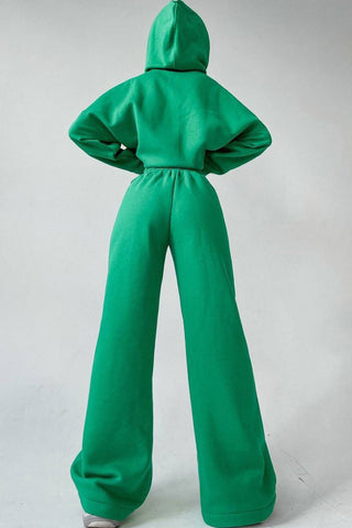 Sonicelife-Solid Hoodie Wide Leg Long Pants Suits