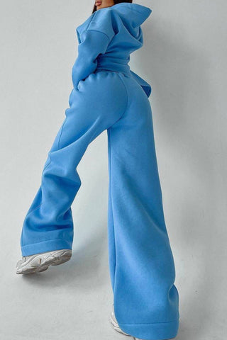 Sonicelife-Solid Hoodie Wide Leg Long Pants Suits