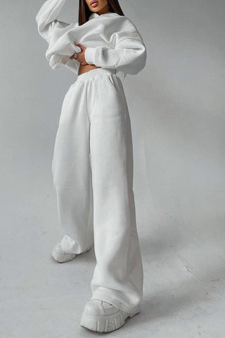 Sonicelife-Solid Hoodie Wide Leg Long Pants Suits