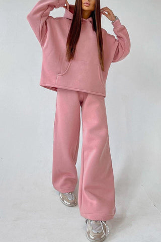 Sonicelife-Solid Hoodie Wide Leg Long Pants Suits