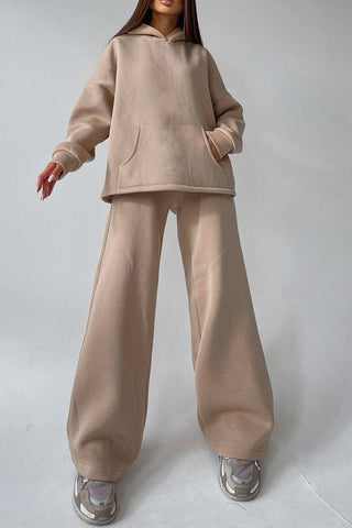 Sonicelife-Solid Hoodie Wide Leg Long Pants Suits