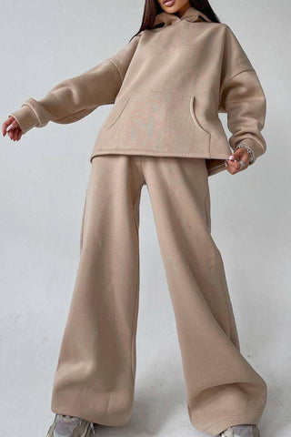 Sonicelife-Solid Hoodie Wide Leg Long Pants Suits