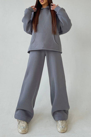 Sonicelife-Solid Hoodie Wide Leg Long Pants Suits