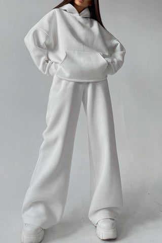 Sonicelife-Solid Hoodie Wide Leg Long Pants Suits