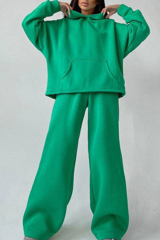 Sonicelife-Solid Hoodie Wide Leg Long Pants Suits