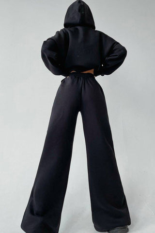 Sonicelife-Solid Hoodie Wide Leg Long Pants Suits