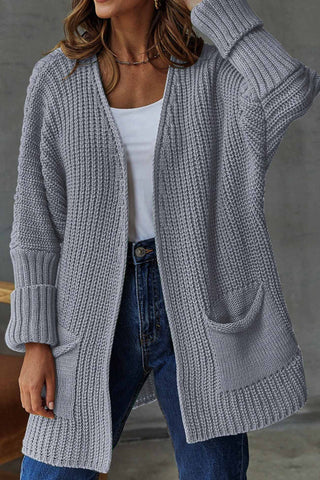 Sonicelife Solid Open Front Long Cardigan