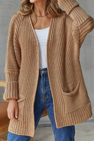 Sonicelife Solid Open Front Long Cardigan