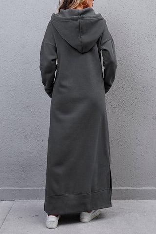 Sonicelife Solid Pocketed Slit Hem Hoodie Dress