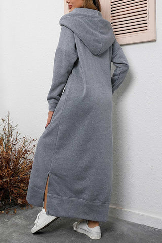 Sonicelife Solid Pocketed Slit Hem Hoodie Dress