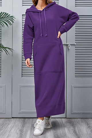 Sonicelife Solid Pocketed Slit Hem Hoodie Dress