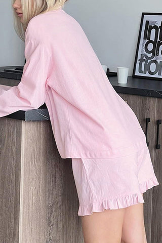 Sonicelife-Solid Ruffle Cotton Loungewear