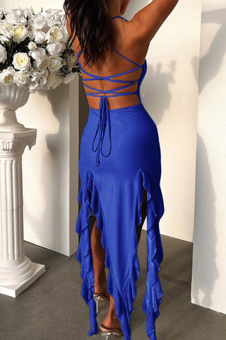 Sonicelife hoco dresses Solid Ruffle Fringe Cami Dress