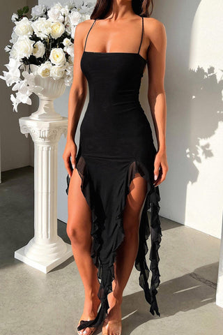 Sonicelife hoco dresses Solid Ruffle Fringe Cami Dress