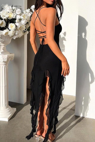 Sonicelife hoco dresses Solid Ruffle Fringe Cami Dress