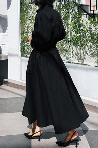 Sonicelife Cotton Long Sleeve A-Line Shirt Midi Dress