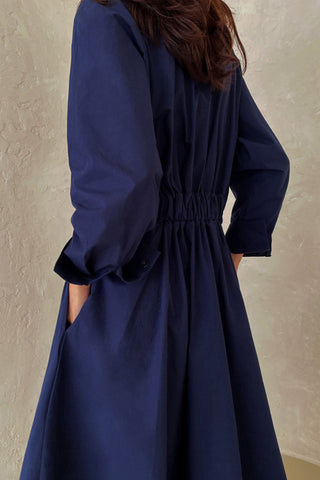 Sonicelife Cotton Long Sleeve A-Line Shirt Midi Dress