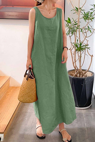 Sonicelife Cotton Round Neck Sleeveless Midi Dress