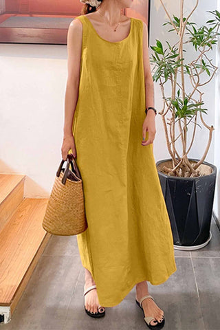 Sonicelife Cotton Round Neck Sleeveless Midi Dress